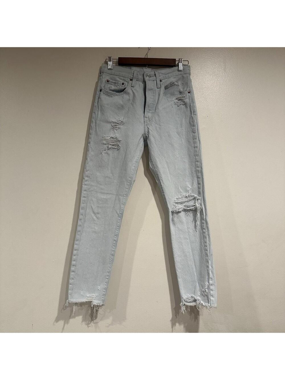 Levi's 501 S Skinny Raw Hem Jeans Women's Sz 26x28 Light Blue White Denim
